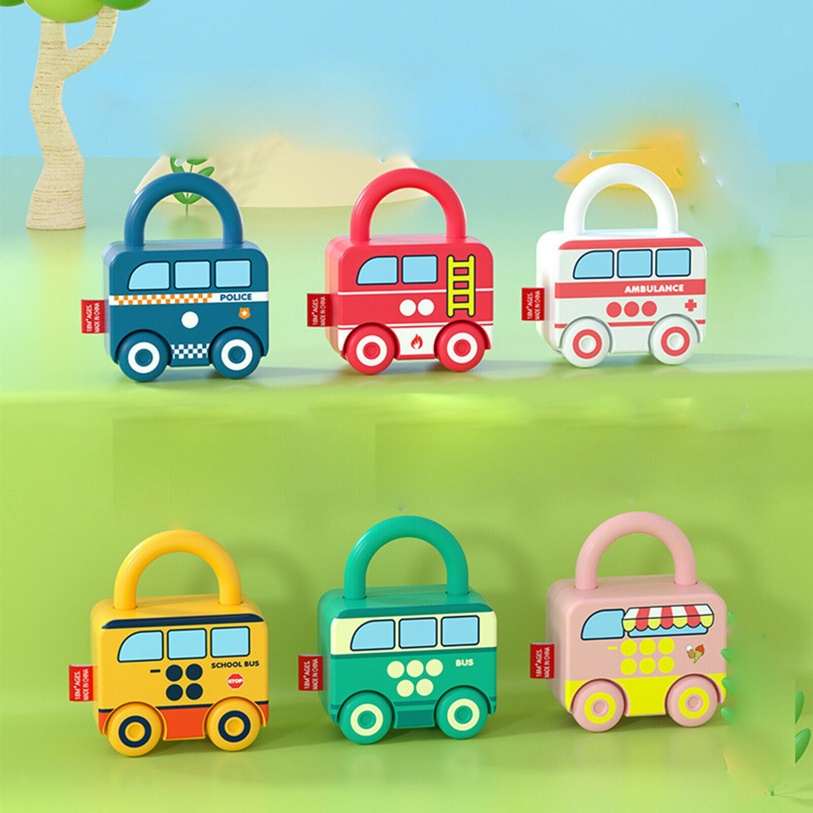 Cartoon Bus Unlocking Paired Toys Digital Car Locks Keys Matching Gadgets