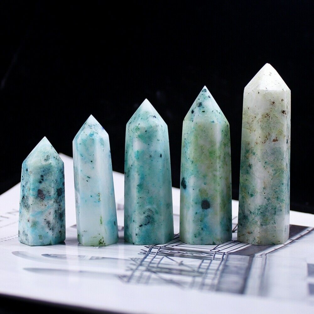 1X Natural Green Crystal Tower Point Reiki Healing Obelisk Hexagonal Wand Luckly