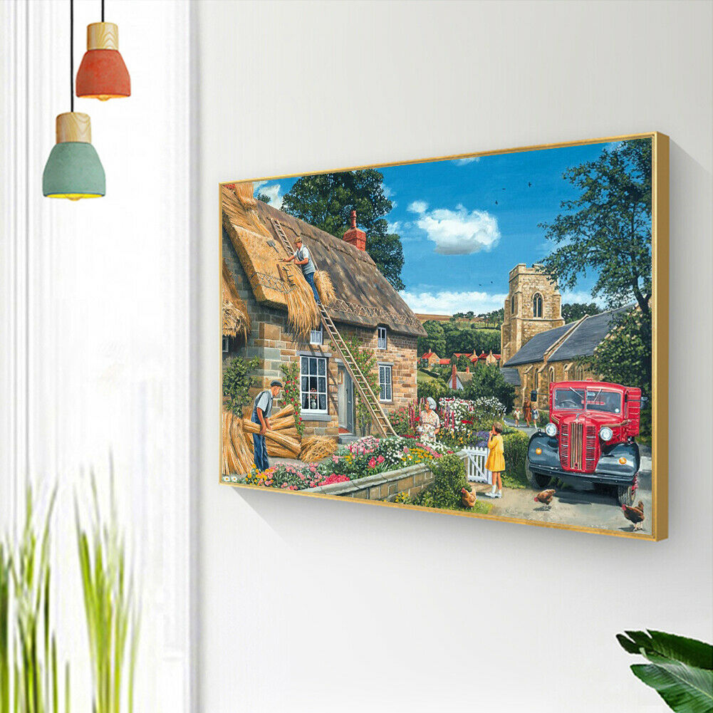 5D DIY Full Round Drill Diamond Painting Building-House Men Kit Drawing @
