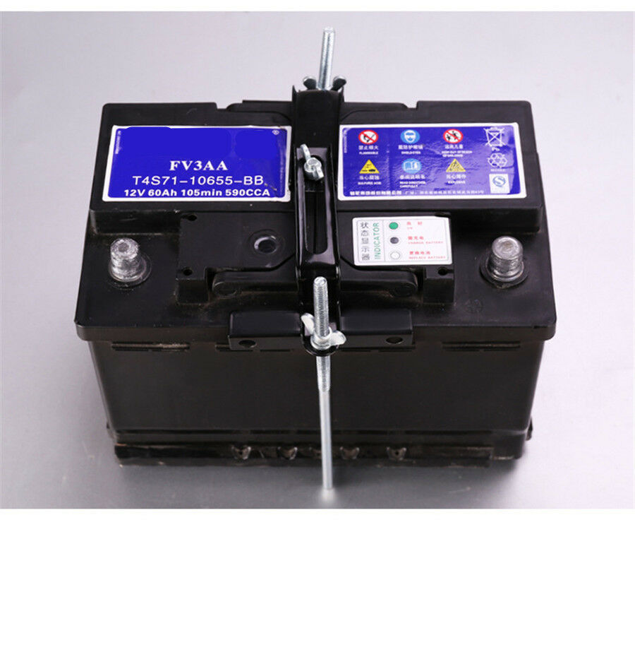 Universal Black Battery Tray Car Storage Battery Holder + Hold Down Clamp Safe