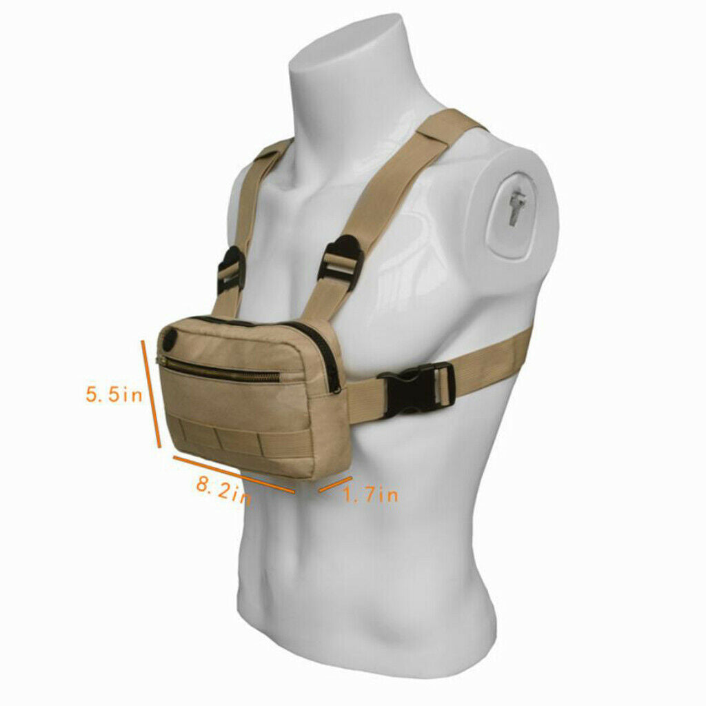 Molle Pouch Radio Rig Chest Harness Bag Multi-Purpose Running &Metal Zippers
