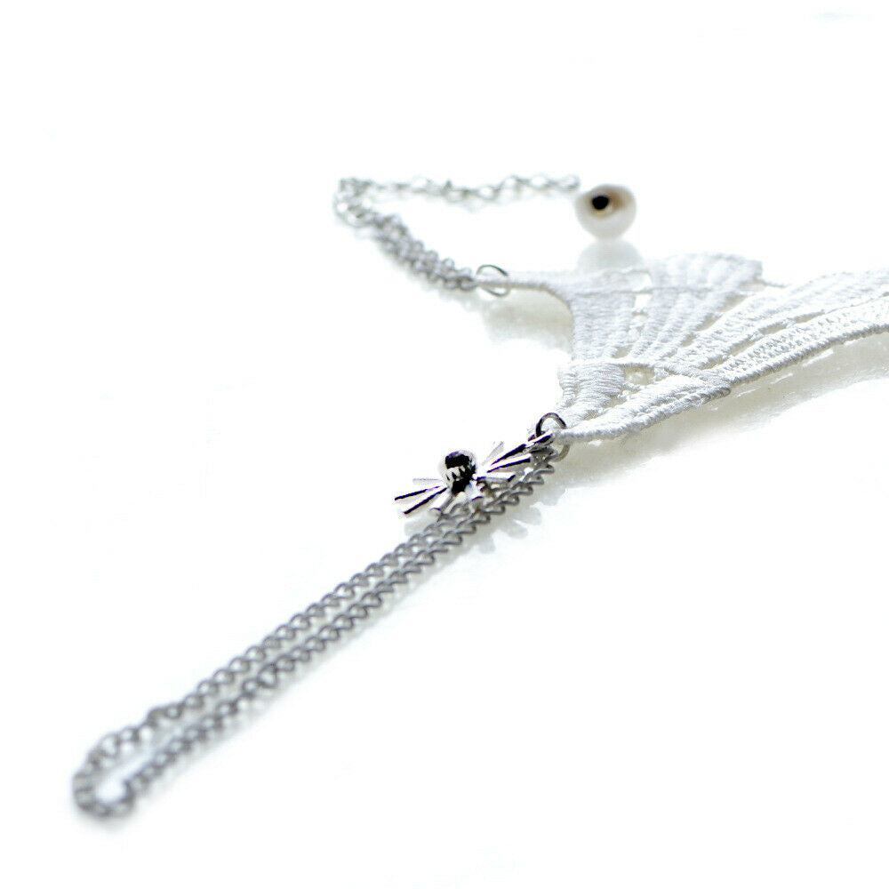 Retro Jewelry Gothic Lolita Bangle White Lace Flower Bracelet Chain Ring