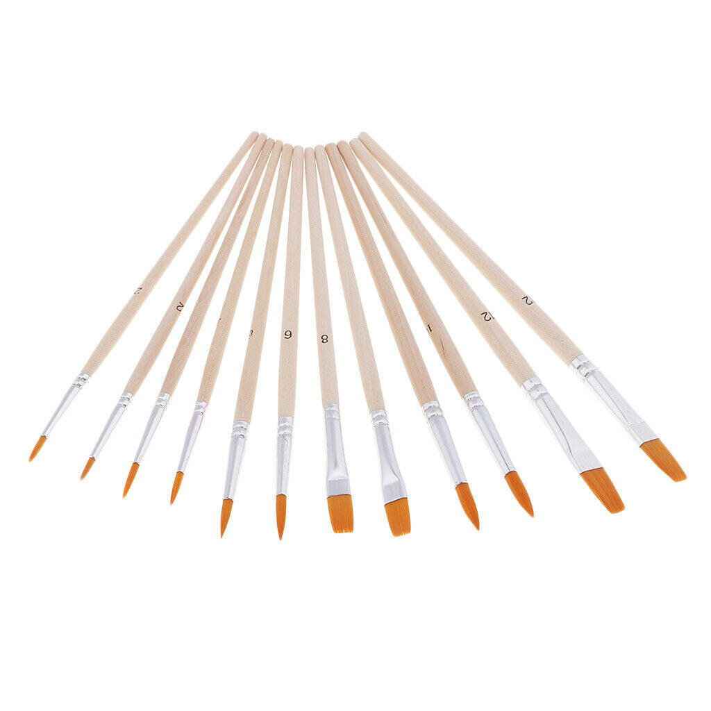 Wood paint tray palette and 12 nylon hair artist brushes art painting
