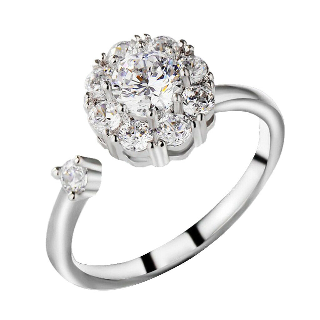 3x Women's Rotating Engagement Wedding Cubic Zirconia Ring Open Anti Anxiety