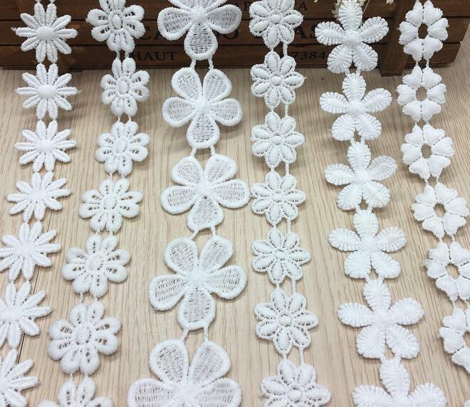 6 Yards White Flowers Milk silk Lace Trim Wedding dress clothing accesories