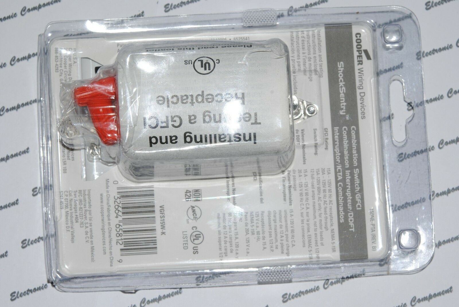 1pcs-COOPER Wiring VGFS15W-K Switch/GFCI Receptacle 15A-125V NEMA 5-15 Outlet