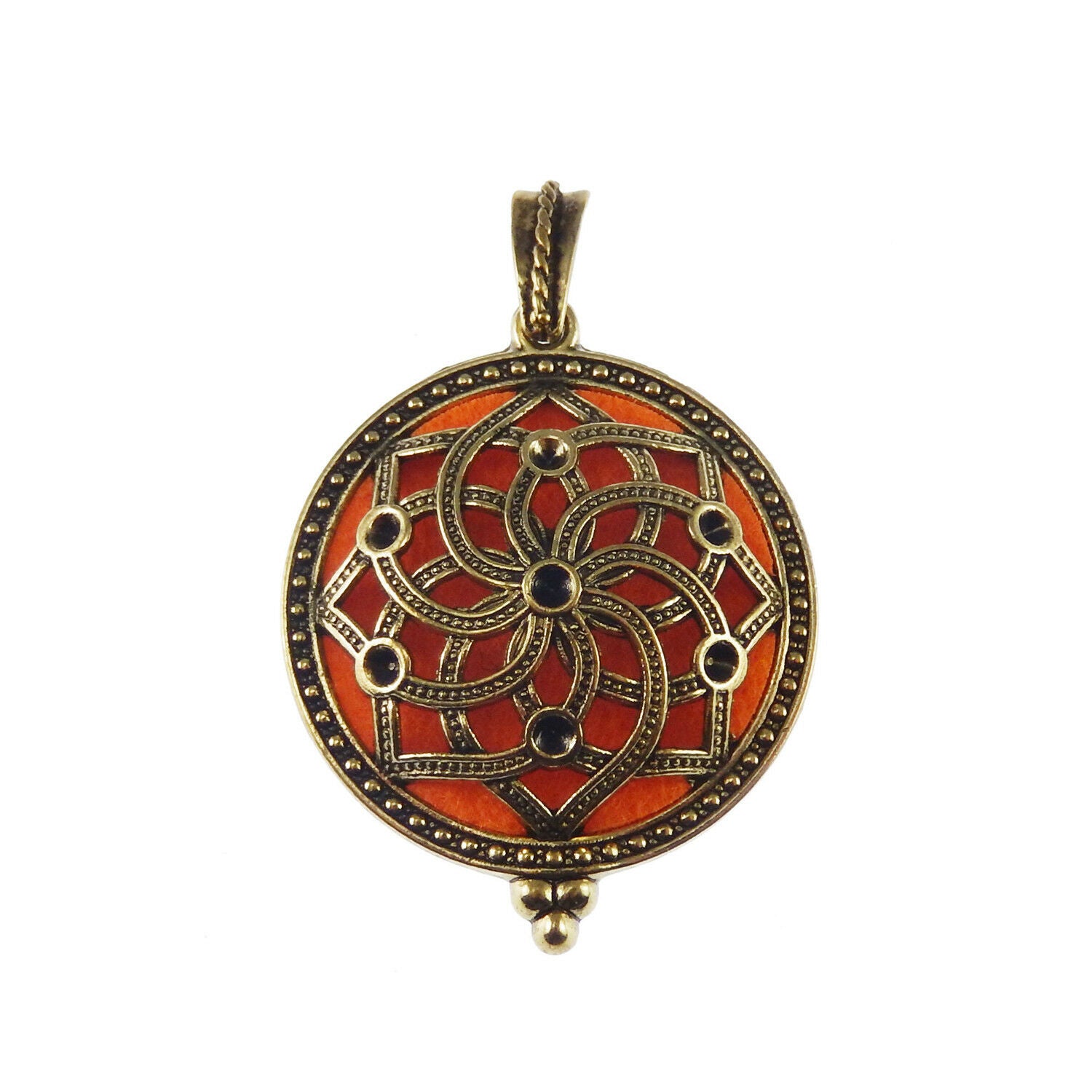 2 Retro Bronze Round Brass Locket Hollow Flower Pendant Perfume Diffuser 43*35mm