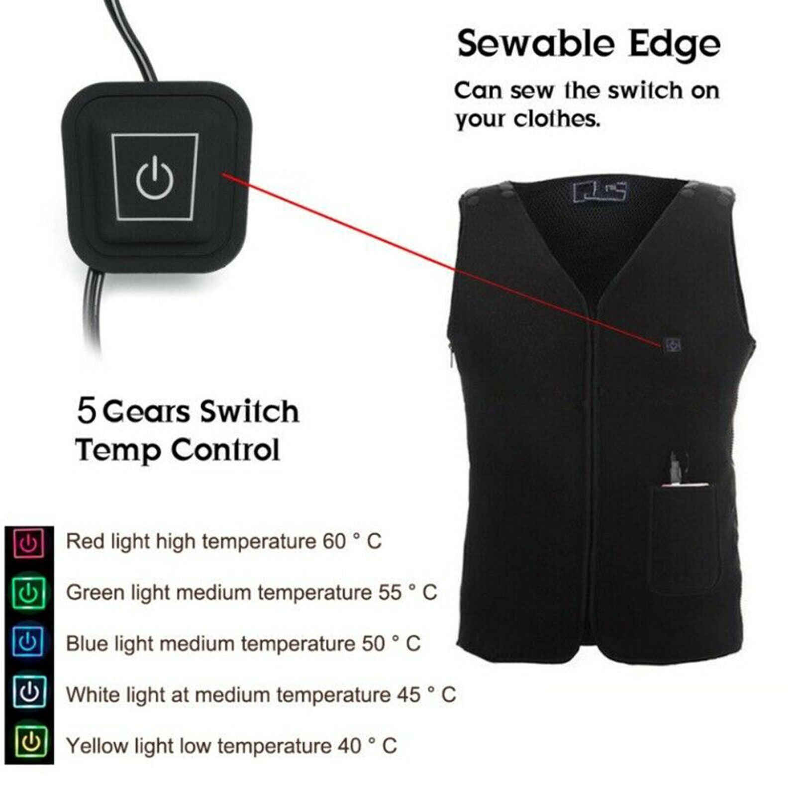 8-in-1 Electric Vest Heater Warm Cloth Jacket USB Thermal Heated Pad Body Warmer