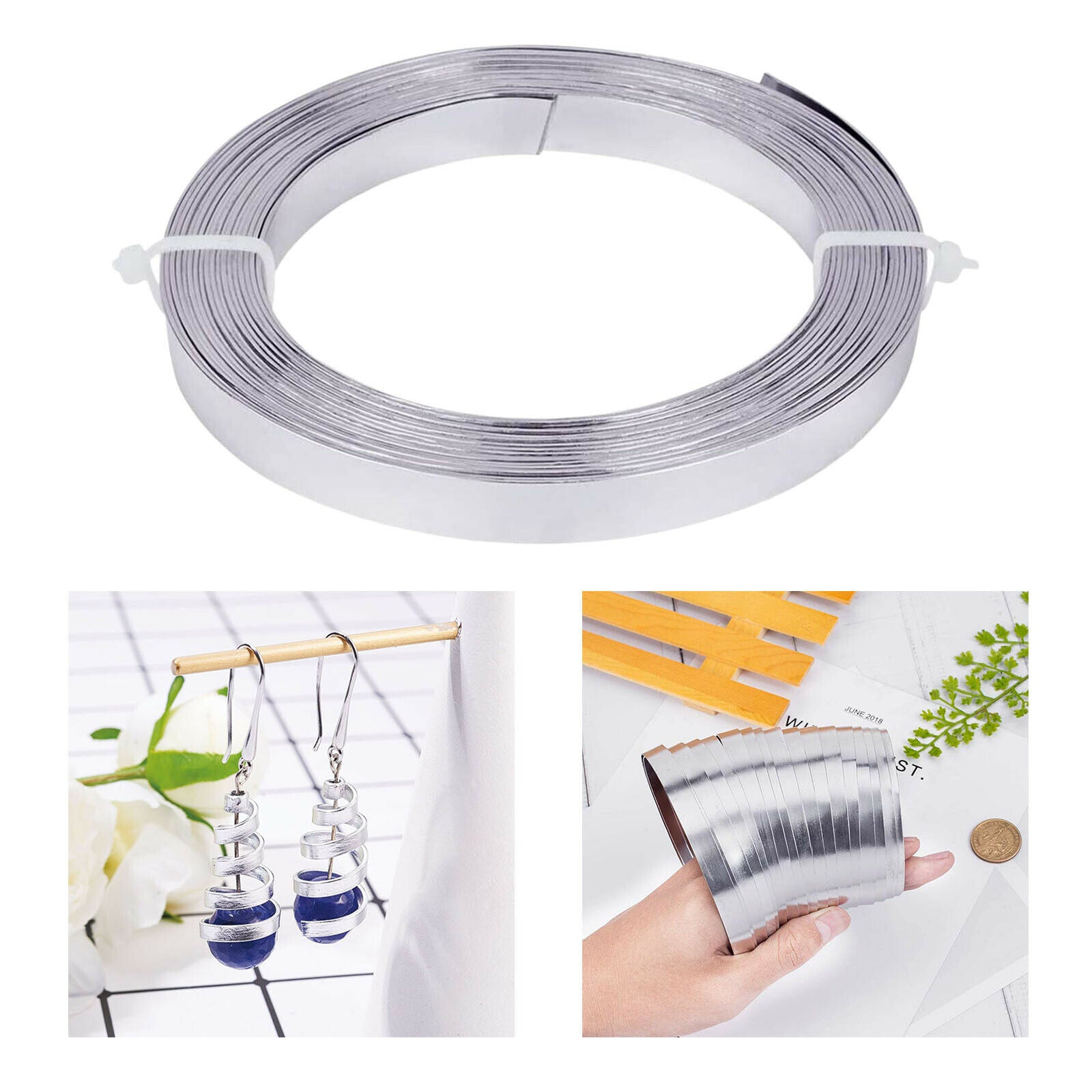2Pcs 33ft Aluminum Flat Wire Gem Stone Wrap Sculpting Bezel Strip Metal Wire