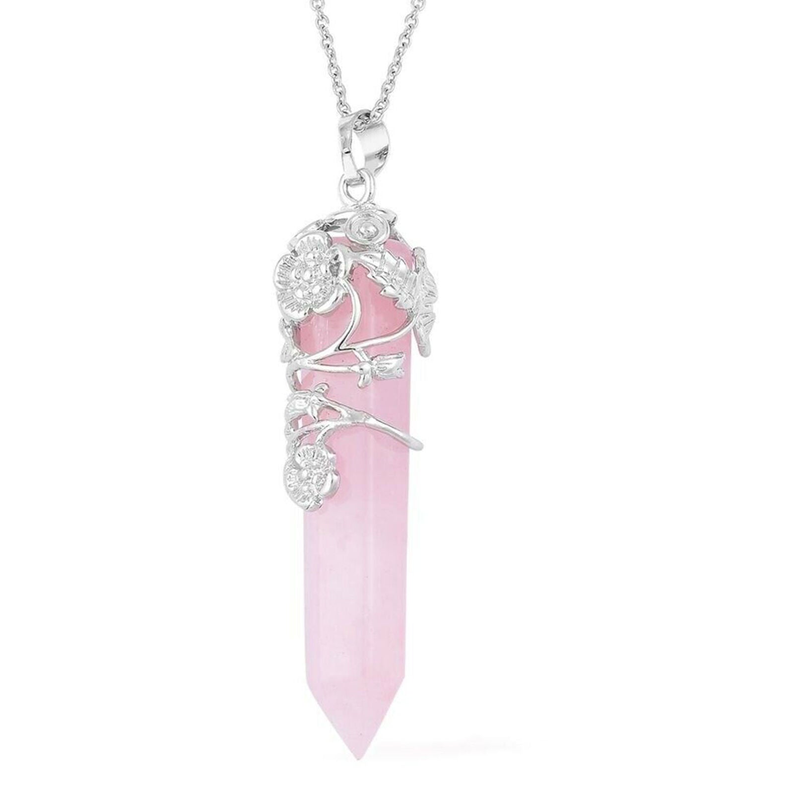 Rose Quartz Pendant Necklace Jewelry Gifts Size 24'' Ct 30 Steel