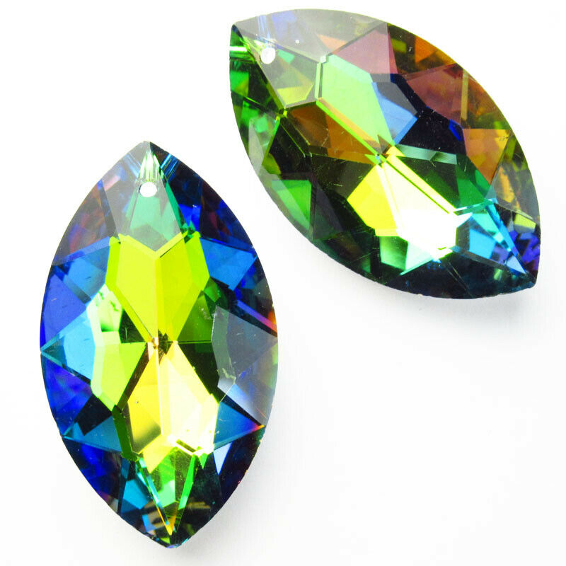 2Pcs 48x28x15mm Faceted Rainbow Titanium Crystal Olivary Pendant Bead A-214SJ
