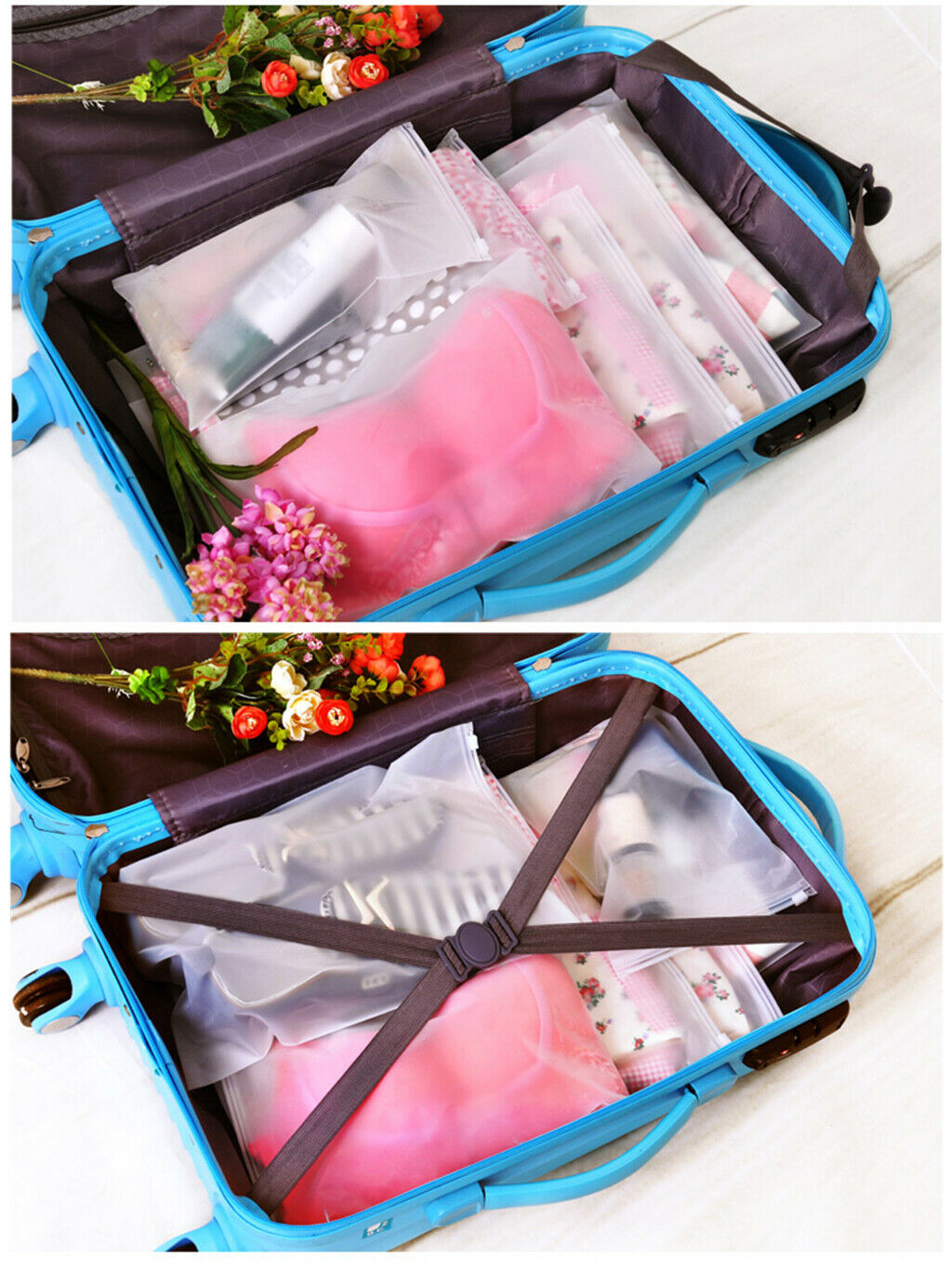 6pcs Clear Sealed Travel Storage Bags Pack Luggage Storage Holder Pocket
