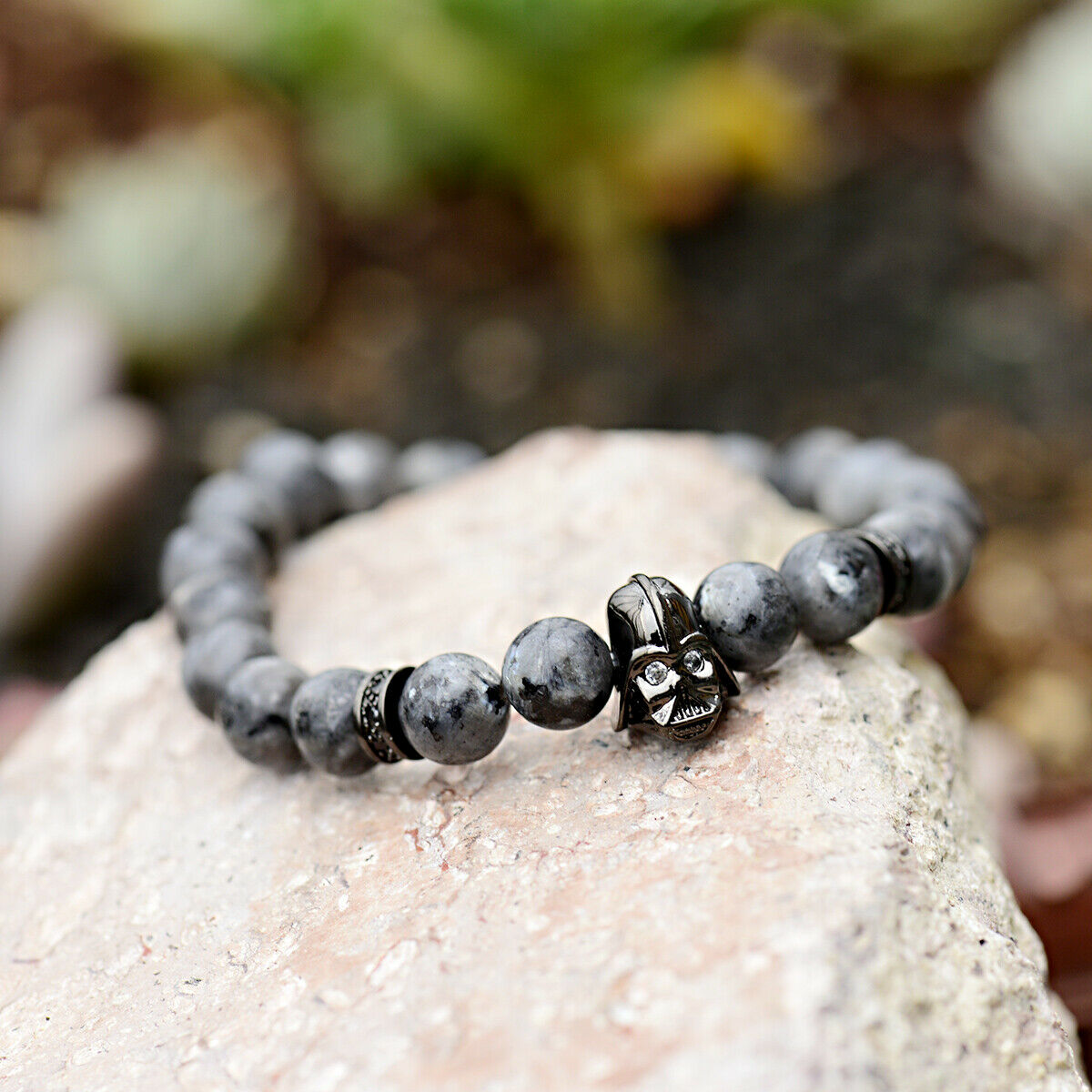Men's Zircon Star Wars Darth Vader Bracelets 8mm Natural Black Stone Bracelets