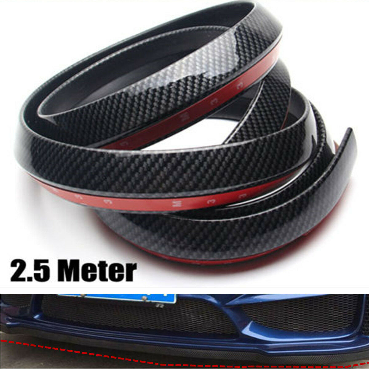 Black 2.5M Car Front Bumper Lip Splitter Spoiler Skirt Carbon Fiber Protector