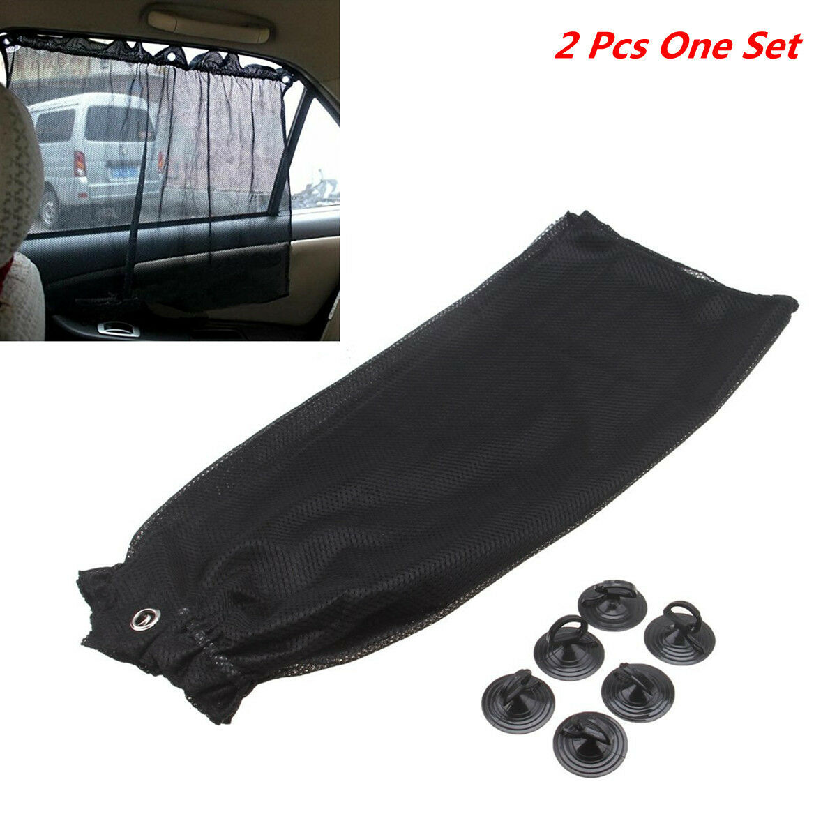 2pc Car Sun Shade Curtain UV Protection Side Window Visor Curtain W/ Suction Cup