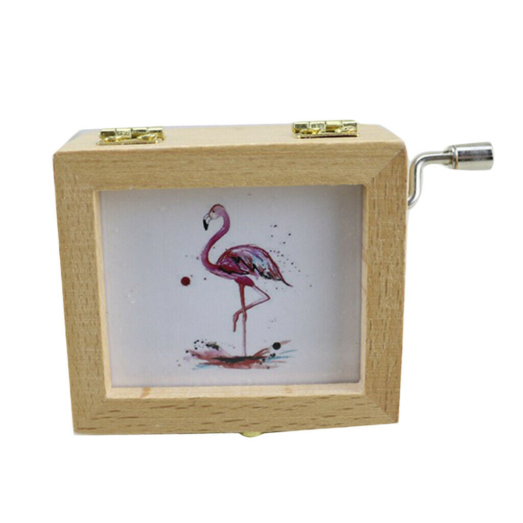 Wood Hand Crank Musical Box Flamingo Decor for Birthday Gift Exquisite