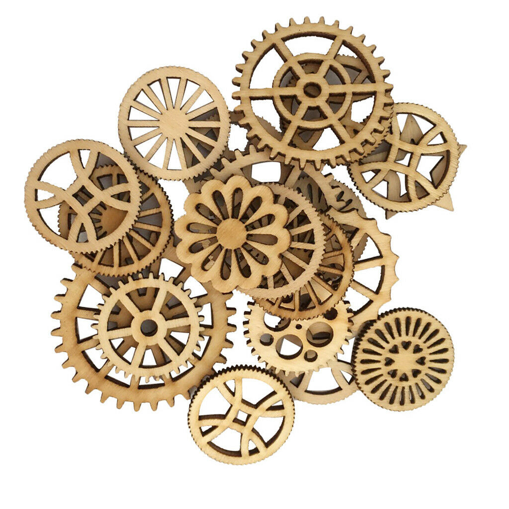 100pcs Natural Wooden Gear Wooden Embellishment for DIY Craft Making 25-50mm