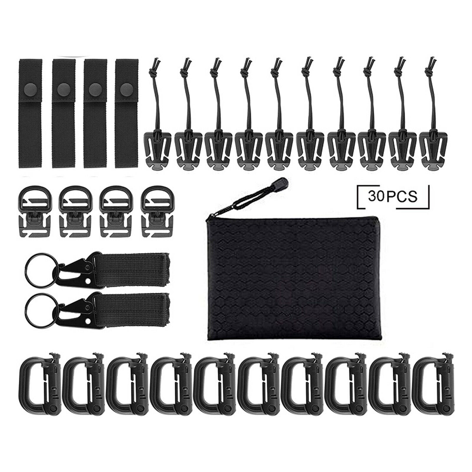 Kit of 30 Attachments for Molle Backpack Grimloc Locking Gear Clip MOD Strap