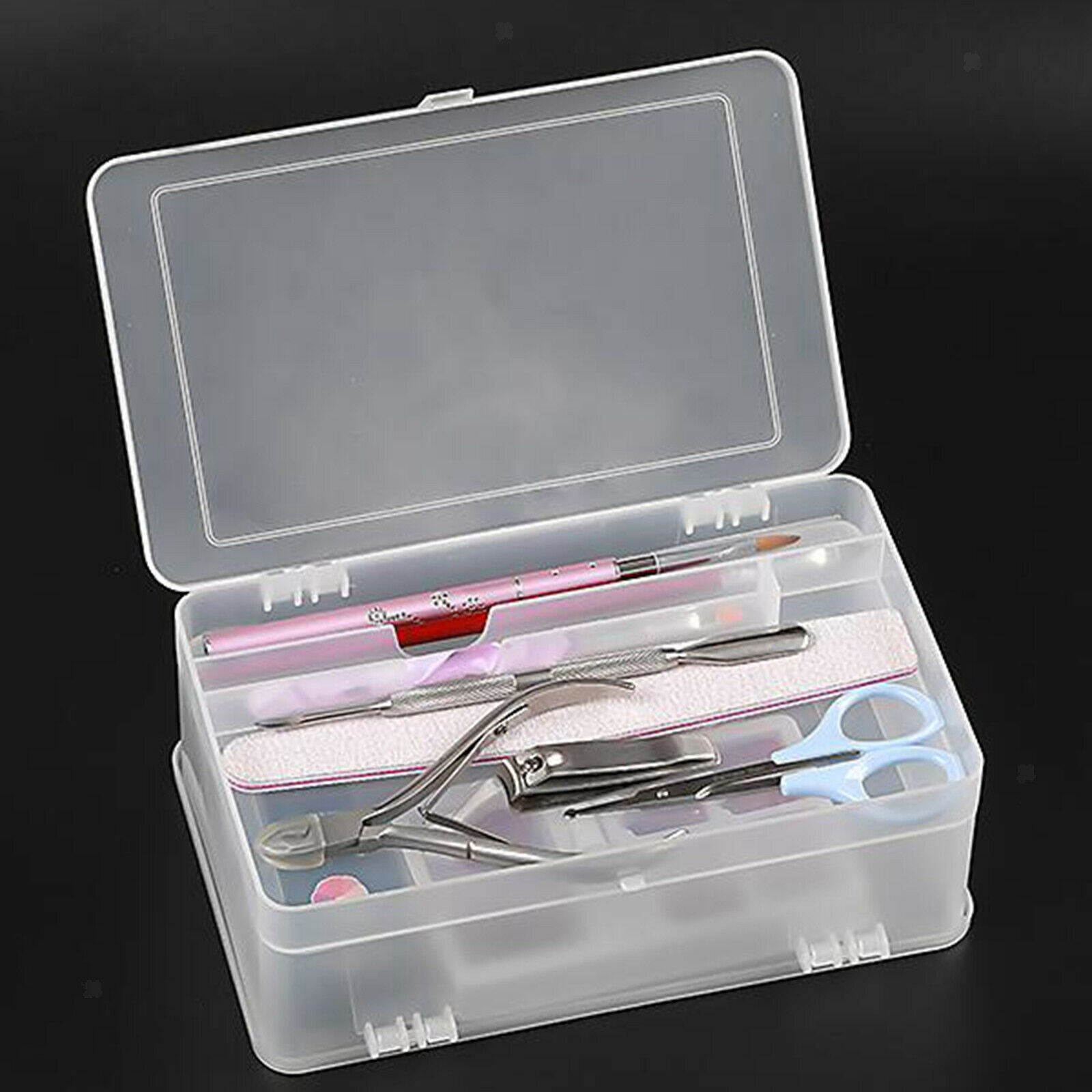 Plastic Double Layer Nail Art Tool Storage Box Container Holder Organizer