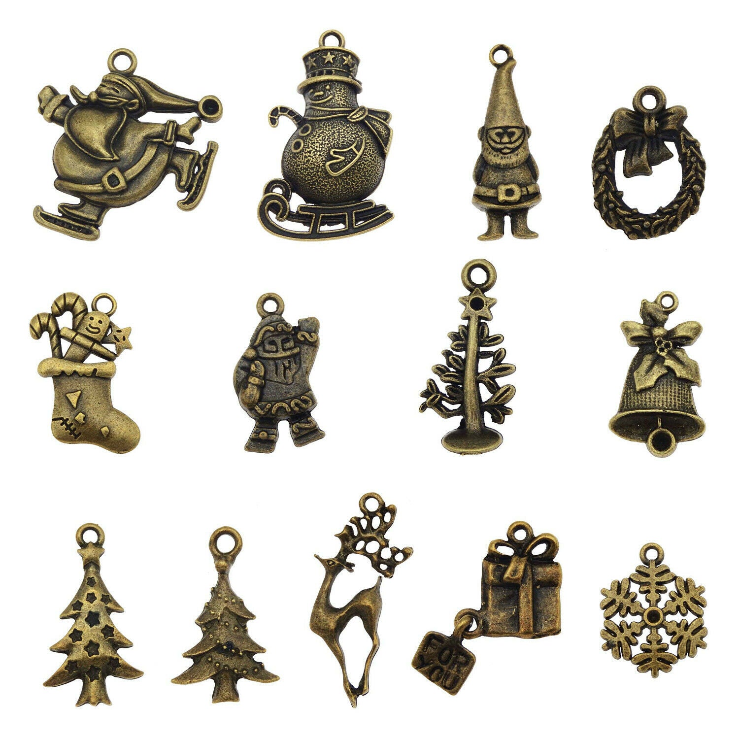 10 pcs Christmas Style Mix Lot Bronze Metal Pendants Charms DIY Jewelry Findings