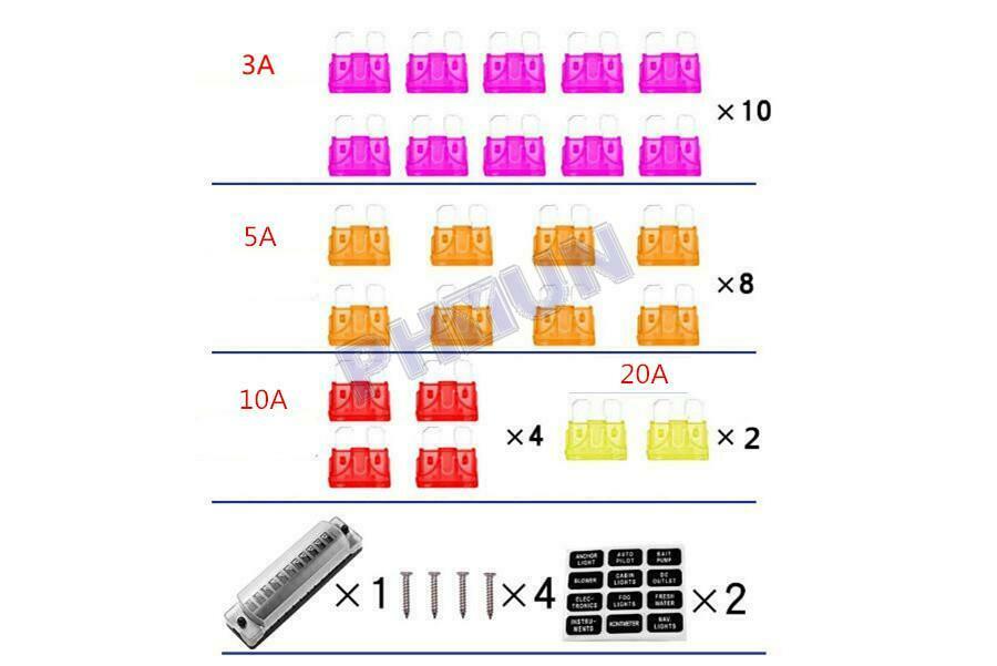 12-Way Fuse Box Circuit Blade Terminal Block Holder For Car Truck  Marine Boat