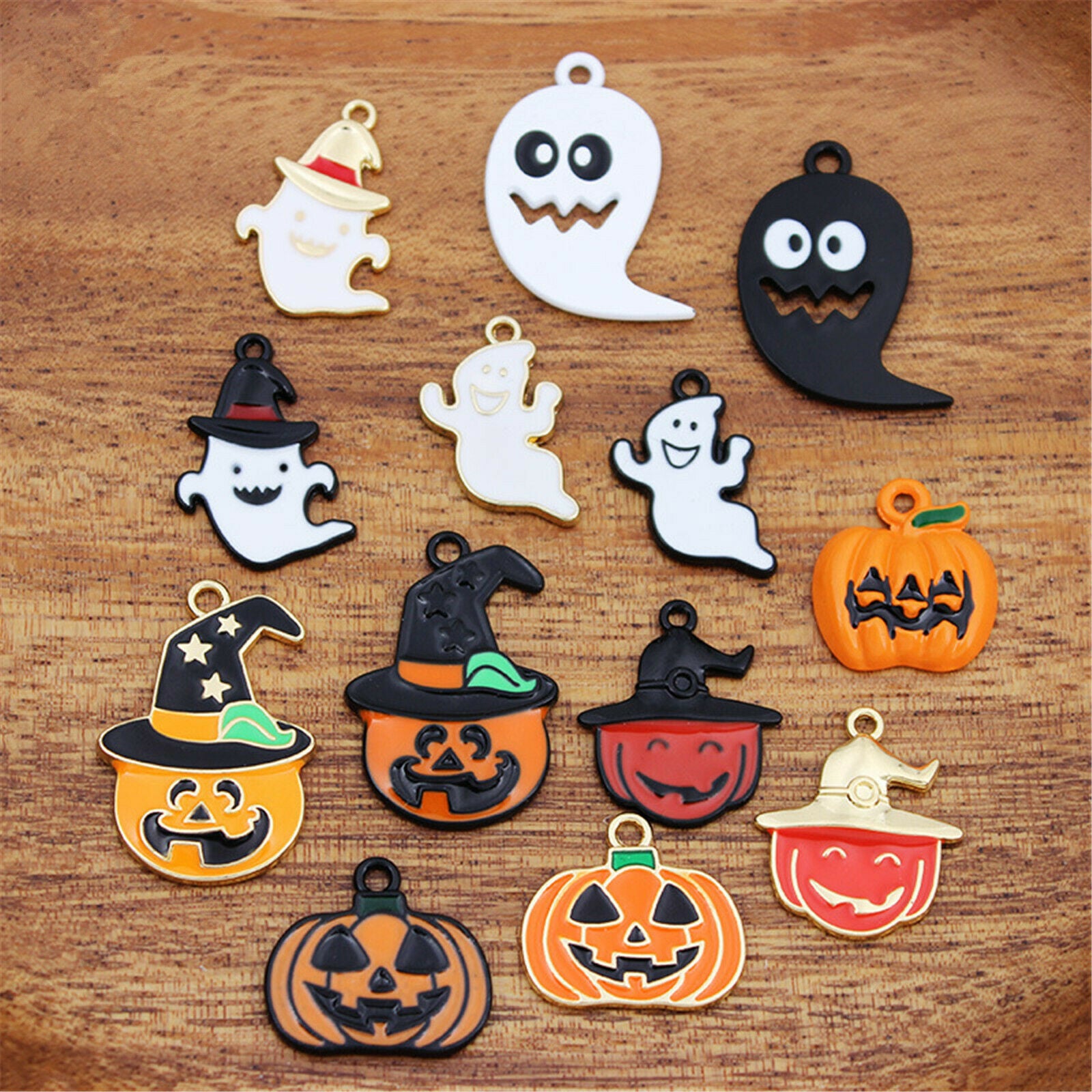 10PCS Assorted Lots Enamel Halloween Pumpkin Ghost Pendant Charms DIY Findings