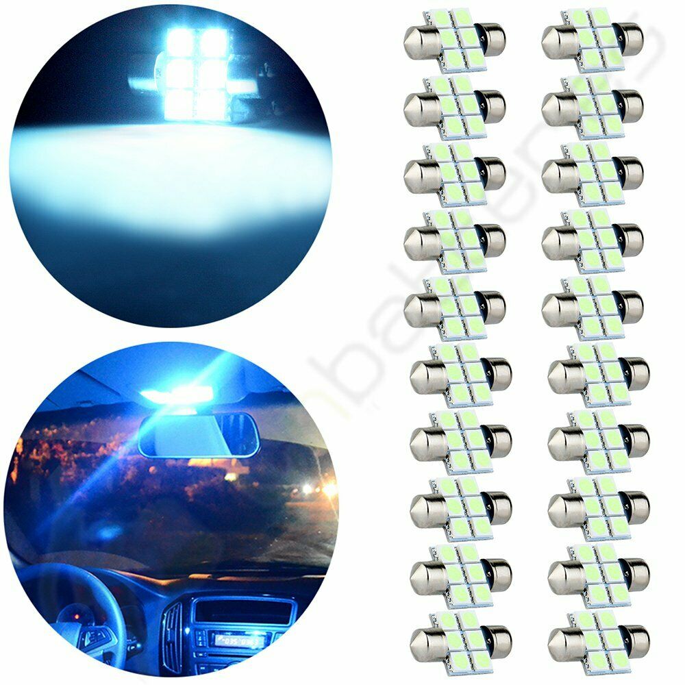 20x Interior Festoon 31mm 6-SMD-5050 Car LED Dome Trunk Light Bulbs Ice Blue 12V