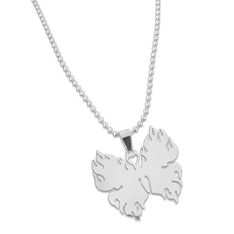 Flame Butterfly Pendant Necklace Hip-Hop Rock Stainless Steel Chain Jewelry Gift