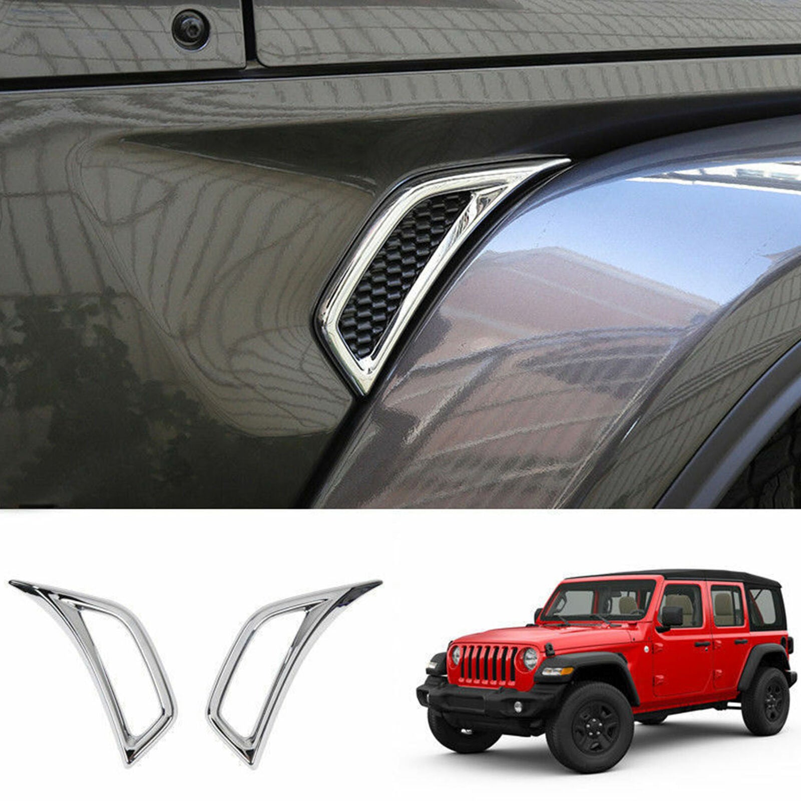 For Jeep Wrangler JL 2018- 2020 Chrome Side Door Air Vent Fender Cover Trim 2pcs
