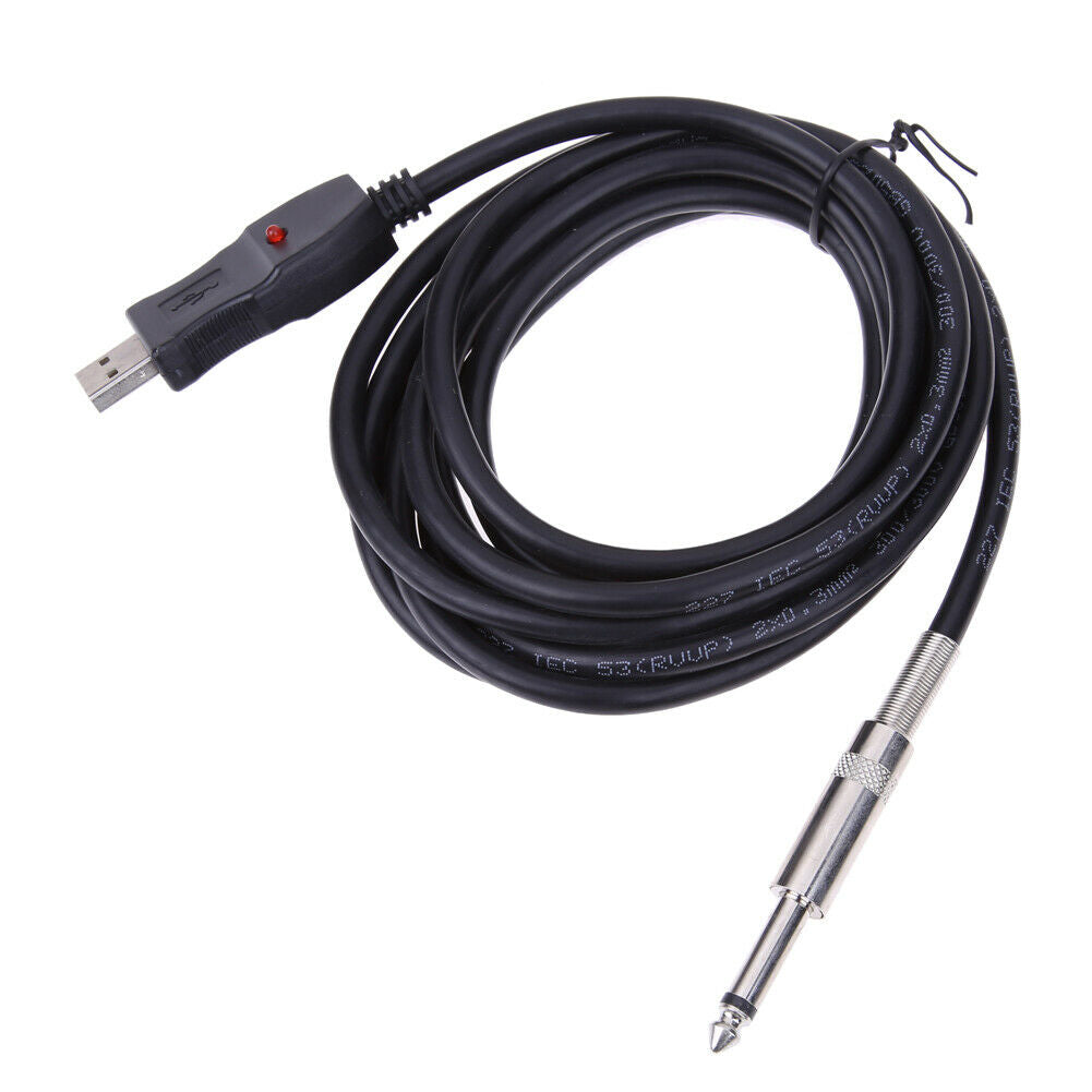 Guitar Bass 1/4'' 6.3mm To USB Link Connection Instrument Cable Adapter @