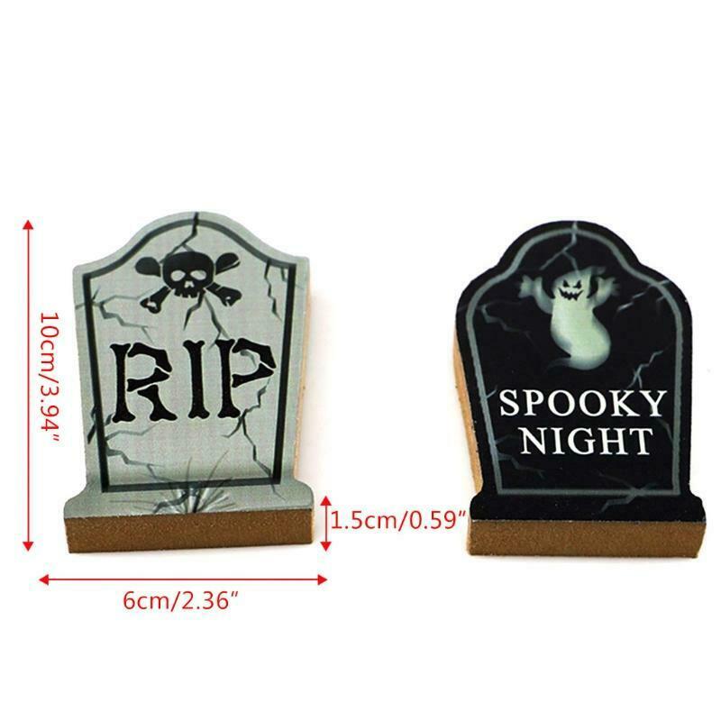 2Pcs Halloween Wooden Table Decor Spooky Night Ghost Tombstone Party Ornament