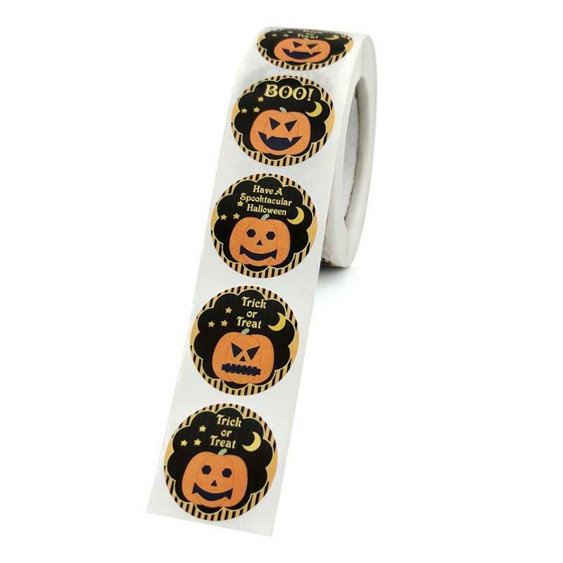 500 Pcs Round Halloween Label Stickers Pumpkin Present Package Decor Craft