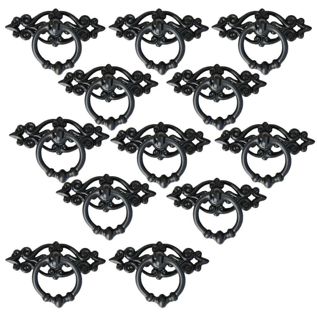 12 x Metal Black Cabinet Drawer Drop   Pulls Cupboard Bin Knob Handle