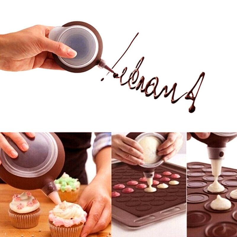 Bakery Silicone Cake Muffin Macaroon Piping icing Baking Tool Pot 4 NozzlesBDDD