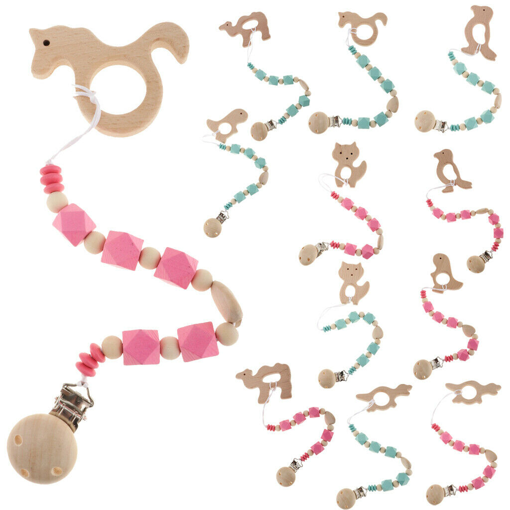 Baby Kids Color Wooden Children'S Cartoon Nipple Holder  Red Unicorn