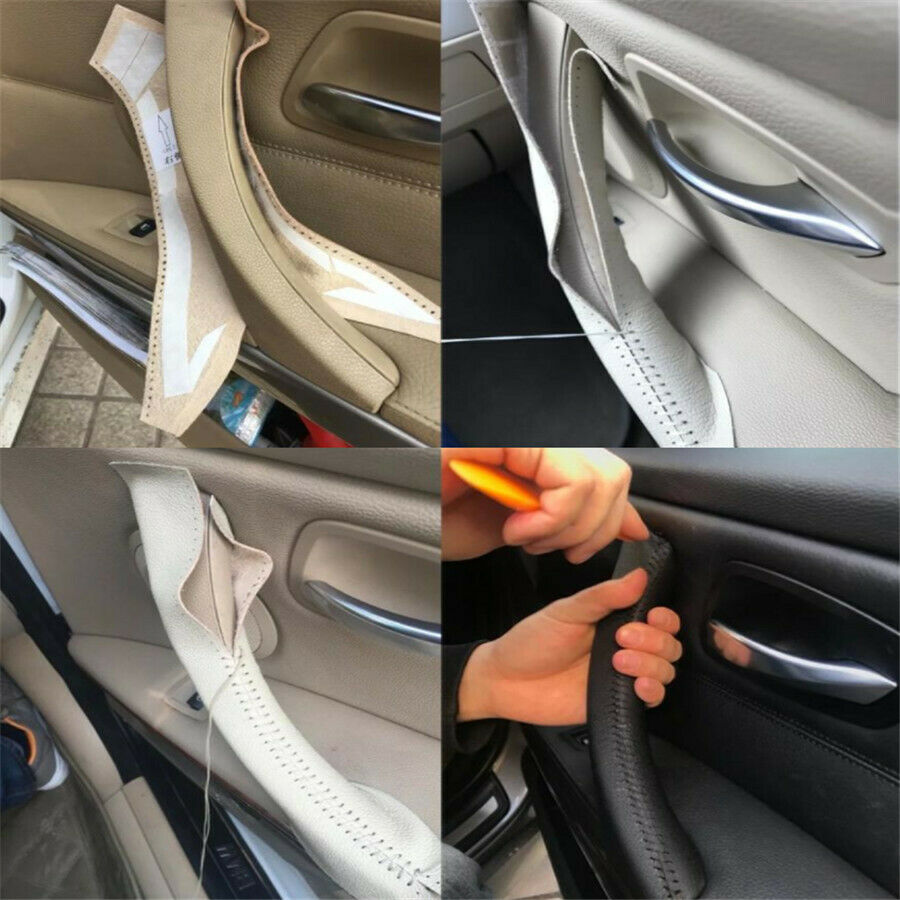 Hand Sewing Left Inner Door Handle Black Leather Cover For BMW E90 E91 E93 05-12