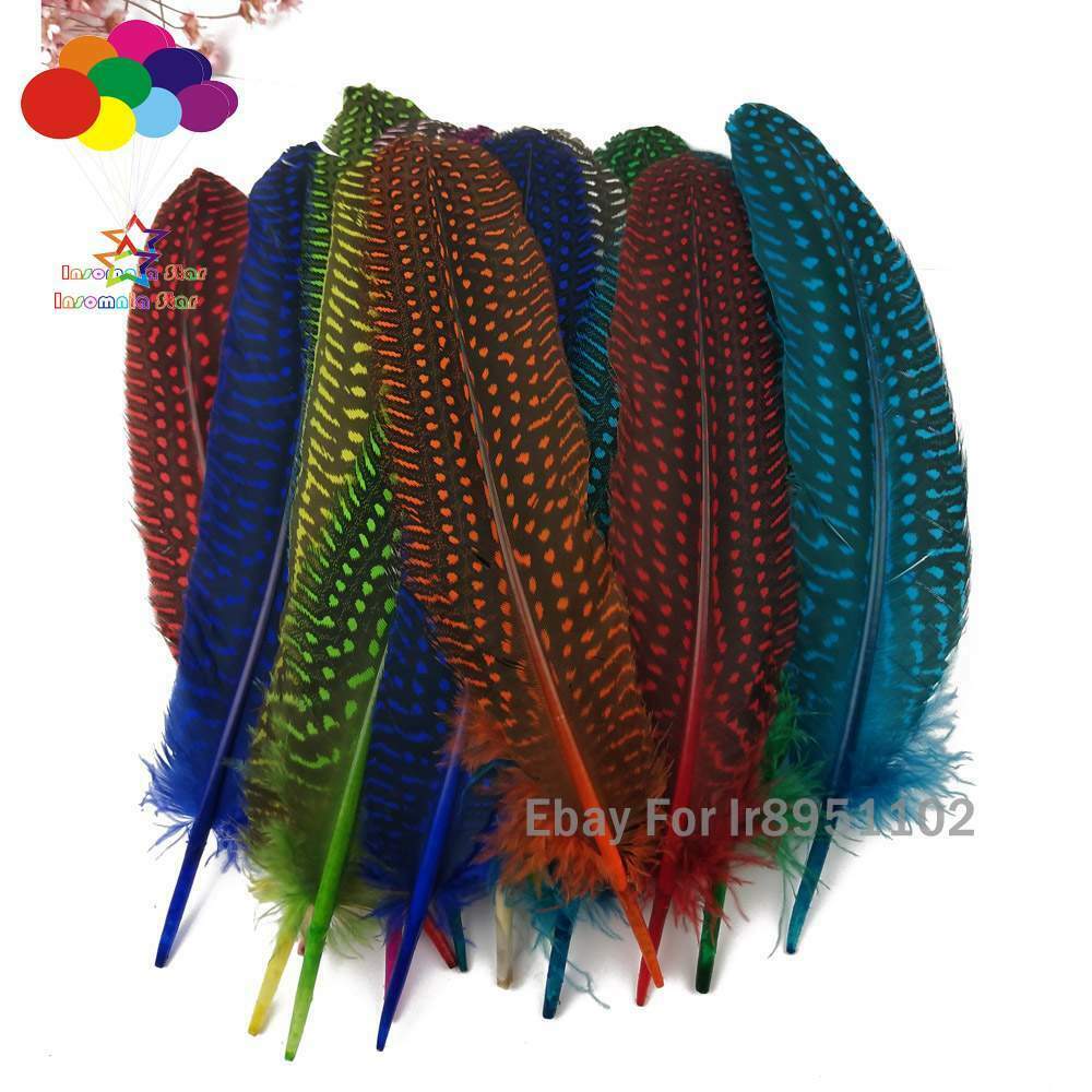 Dyed sapphire Turkey 15~20cm Length 100pcs Polka Dot Guinea Fowl Quill Feathers