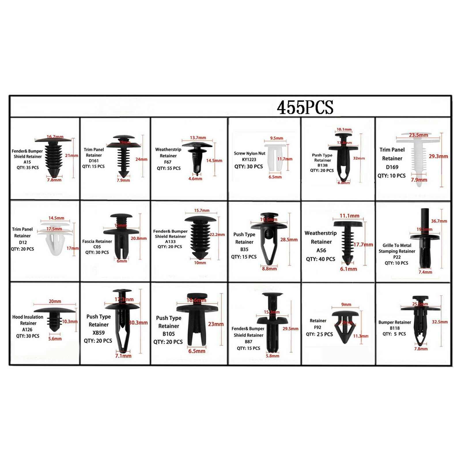 454 Pcs Car Retainer Clips Fasteners Kit Push Pin Rivets Set w/Hose Clamps