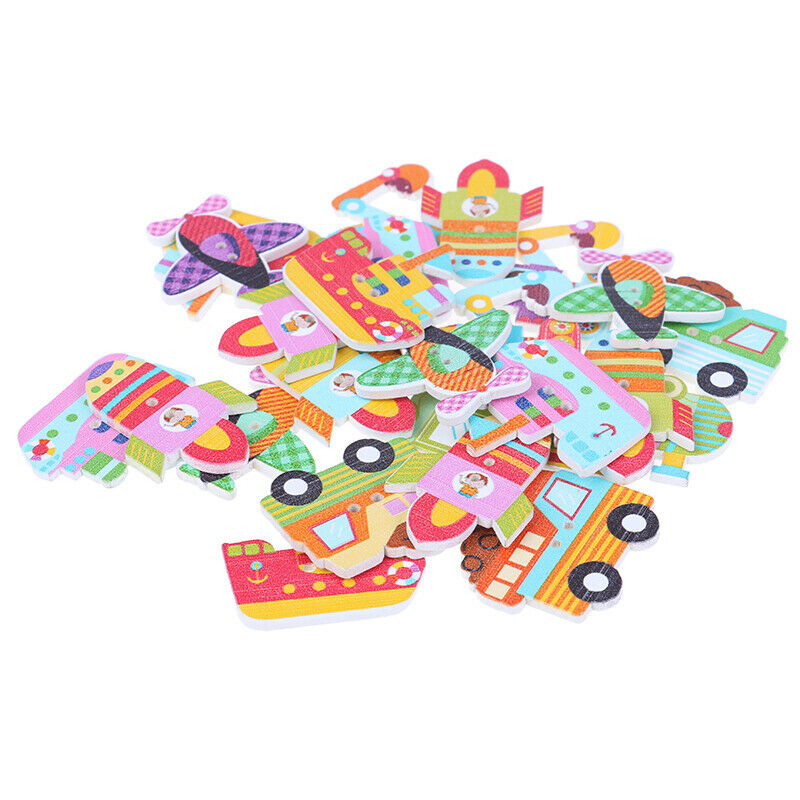 25pcs Mixed Wooden Painted Cartoon Car Decorative Buttons For Crafts DIY .l8