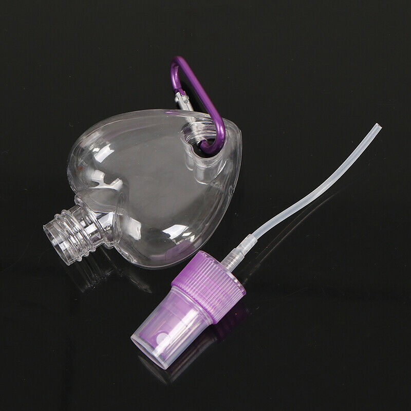 1Pcs 50ML Plastic Loving Heart Spray Bottle Carabiner Hook Bottle Travel Carr^DD
