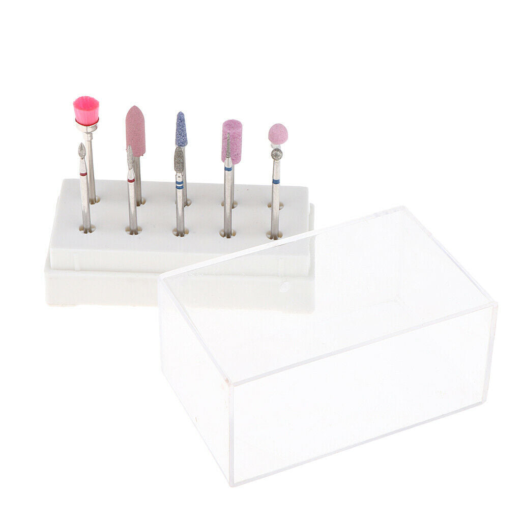 10x Nail Art Drill Bits Brush Set Manicure Polishing Head with Storage Case