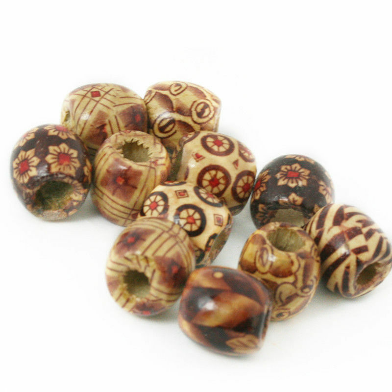 100pcs 9x10mm Tribal Patterned Wood Beads Mix Wooden Pony Bead Macrame