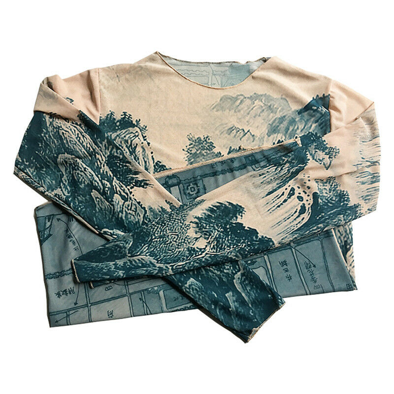 New China Landscape Painting Palace Tattoo T-Shirt Tattoo Tops Sport Plus Size
