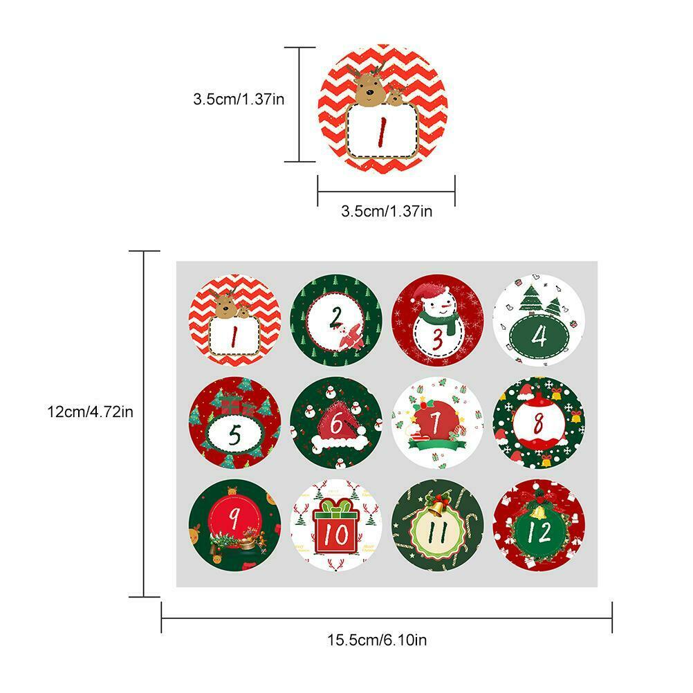 1-24 Number Christmas Advent Calendar Stickers Christmas Countdown Decoration