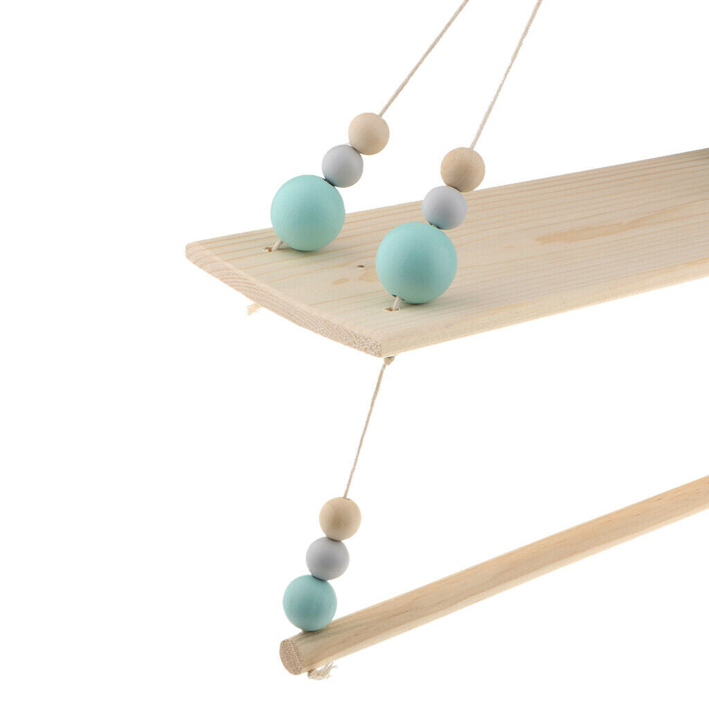 Wall Hanging Wooden Shelves Floating Wall Shelf Home Decor 2 Layers - Green