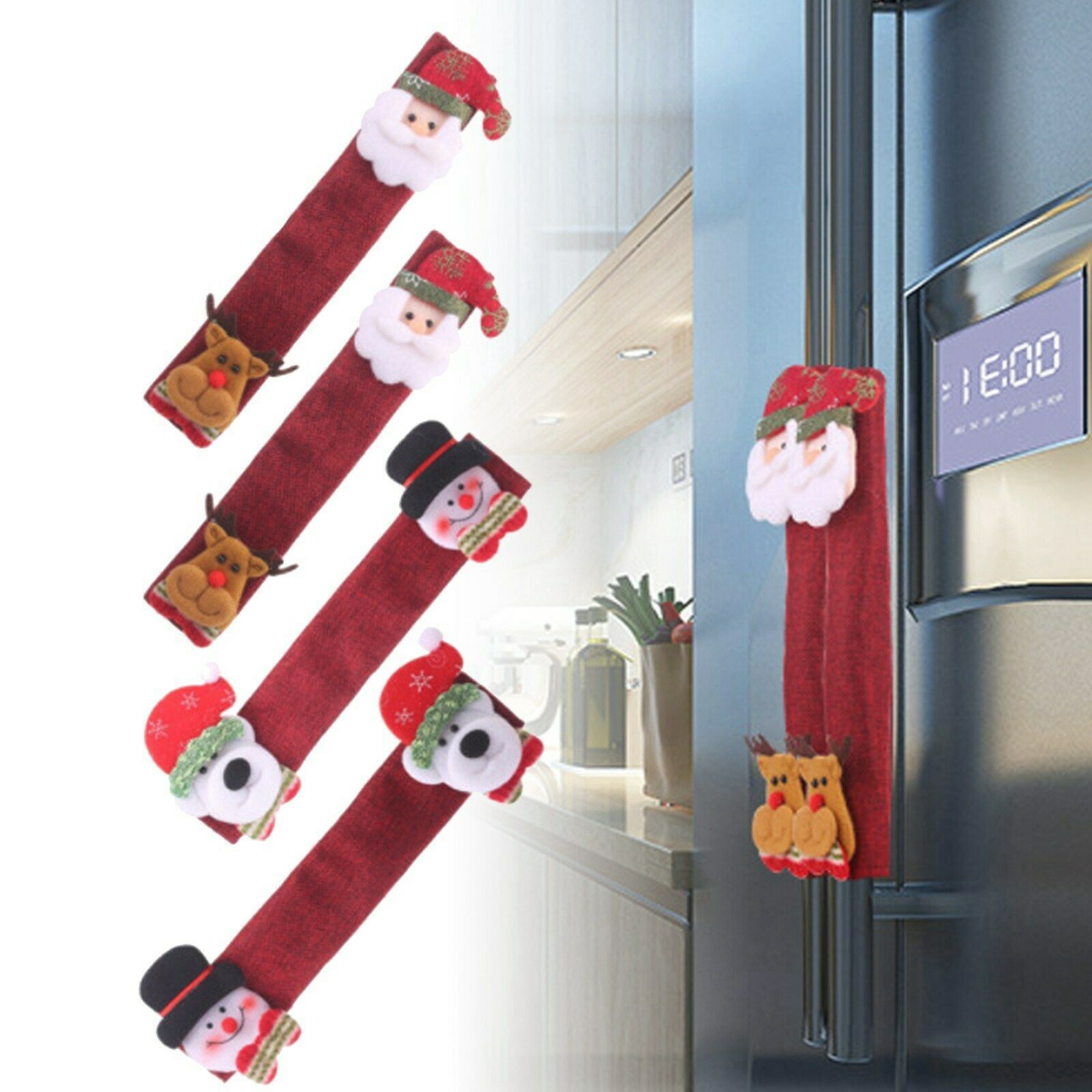 4PC Santa Claus Snowman Christmas Refrigerator Oven Door Handle Cover Xmas Decor