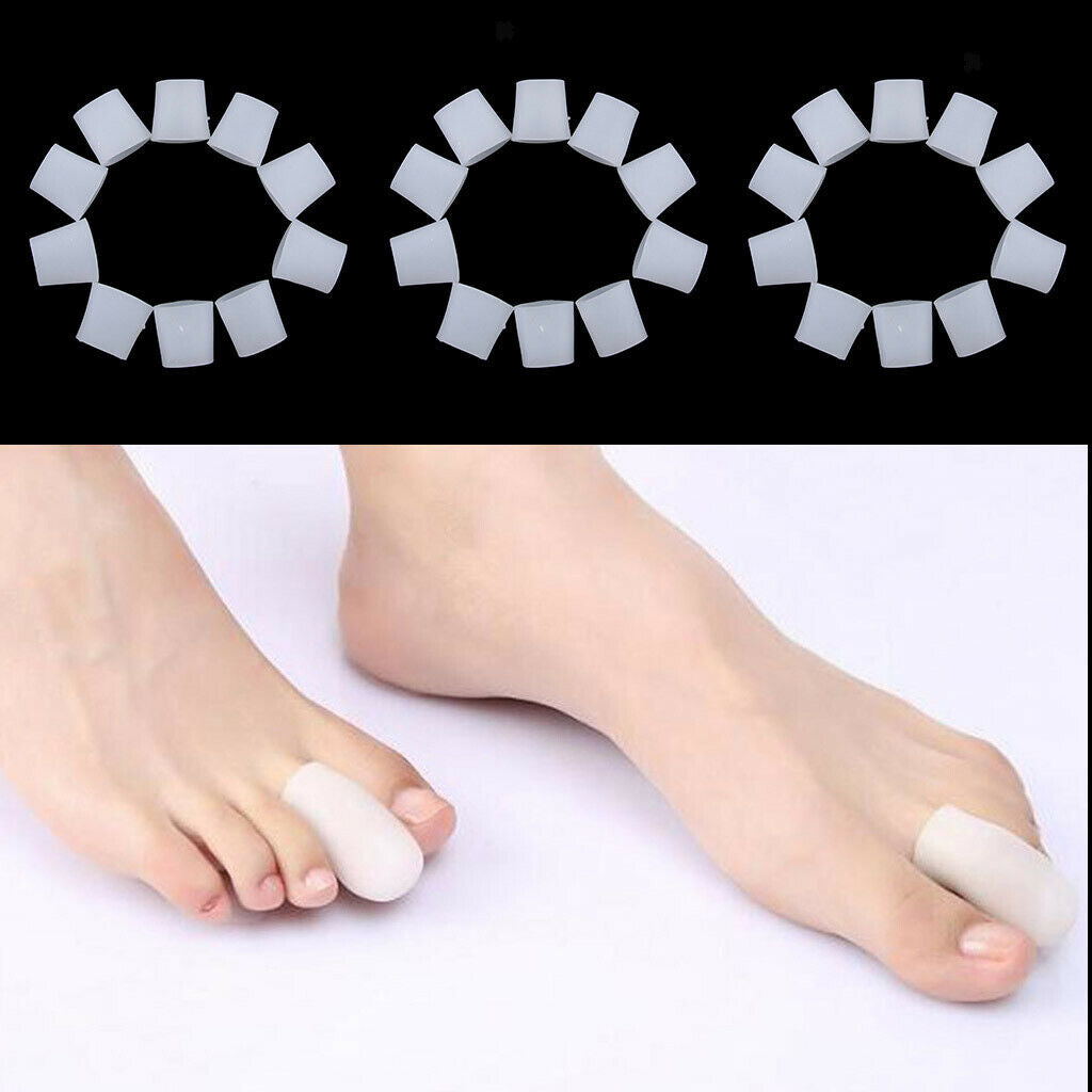 30x Women/Men Gel Toe Sleeves Caps Tube Separators for Hammer Toes White