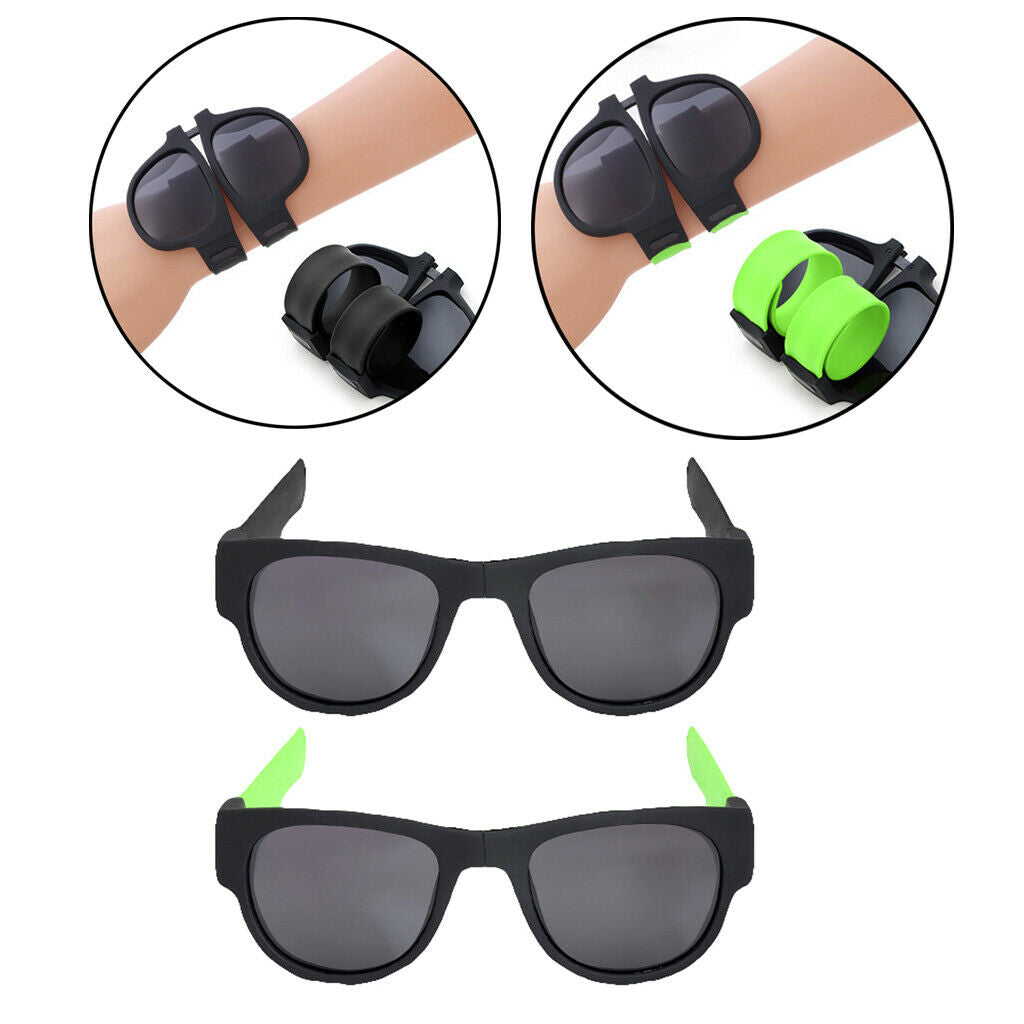 2pcs Folding Sunglasses Portable Outdoor Sun Glasses Unisex Slap Wristband