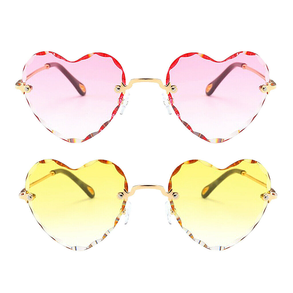 2Pcs Fashion Heart Shaped Rimless Sunglasses Tinted Lens Eyewear Shades