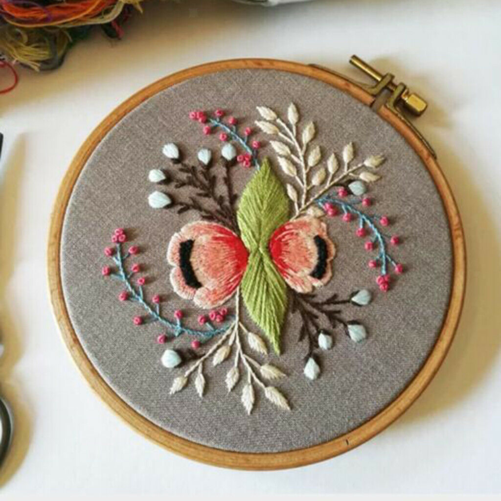 Flower Pattern Cross Stitch Needle Thread Embroidery Kit Hoop for Adults